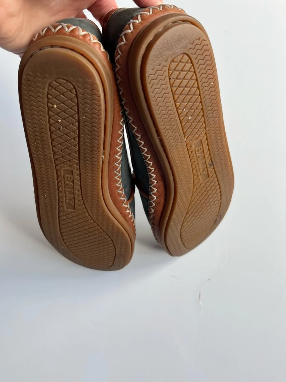 Bally Dark Green Suede Slip-On Loafers with Brown Trim